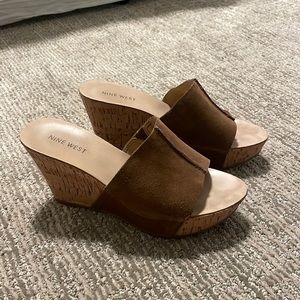 Nine West Shoes - Nine West Suede/Cork Platform Slides